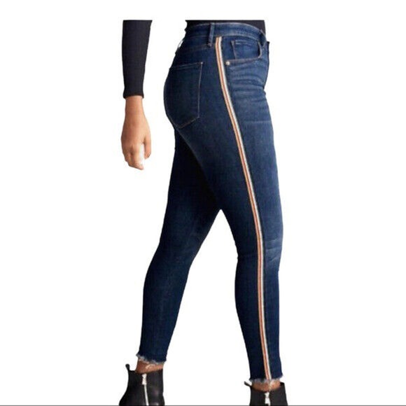 Abercrombie & Fitch Simone High Rise Ankle Jeans‎ Side Stripe Dark Blue 28 - Picture 1 of 7